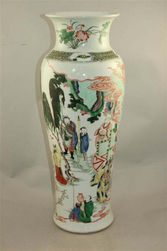 A large Chinese famille verte baluster vase, in Kangxi style, 59.5cm